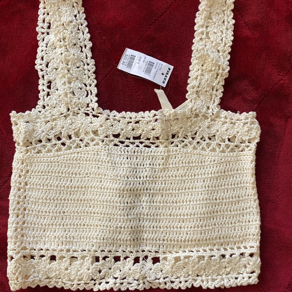 Cream crochet knit top